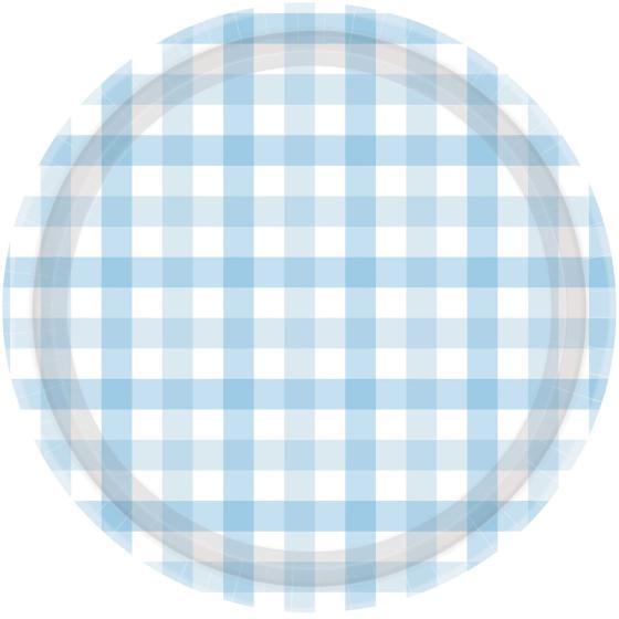 Paper Plates Gingham Check 17cm Pastel Blue Pk 8