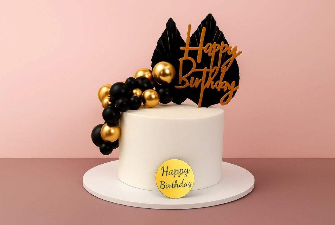 Cake Topper Decorating Happy Birthday Set Black & Gold