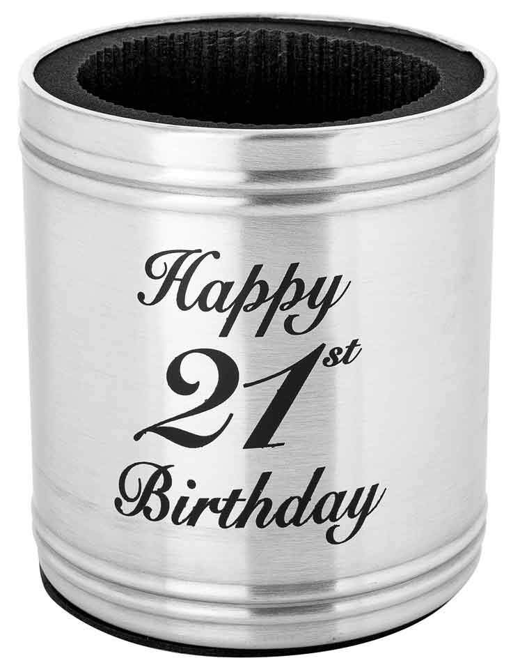 Gift Beer Stubbie Holder Stainless Steel Happy 21st Birthday Deluxe