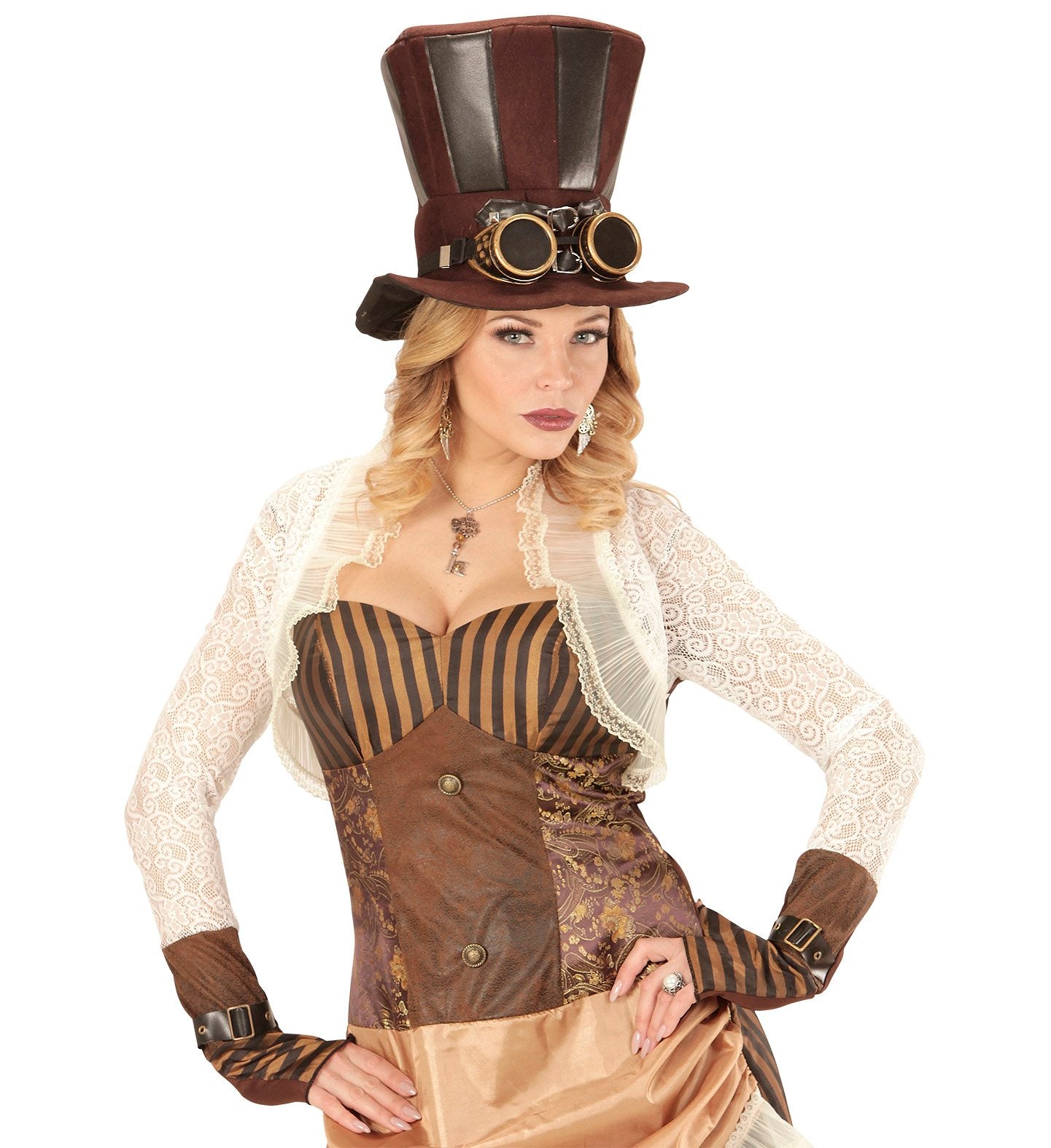 Hat Top Brown With Goggles Steampunk 1880s Soft Material