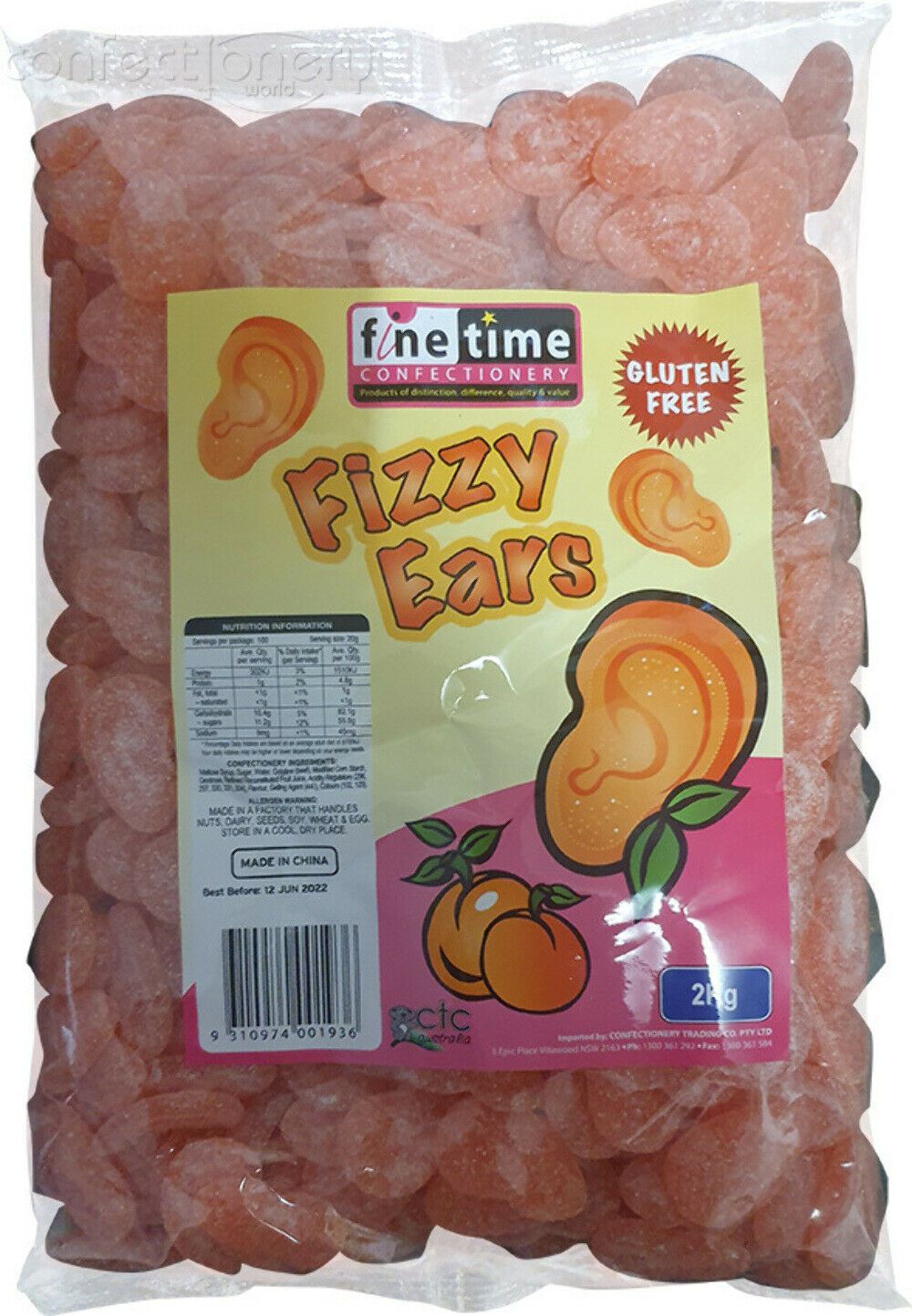 Confectionary Lollies Fizzy Ears Sour 2kg CTC
