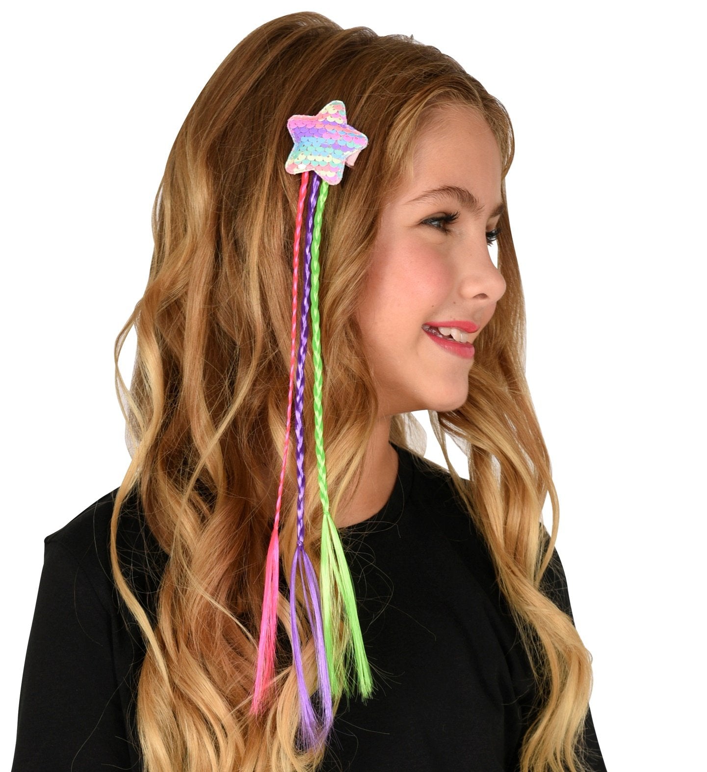 Hair Extension Braid 3 Colour Sequin Star Holographic Unicorn/1980s/Fairy