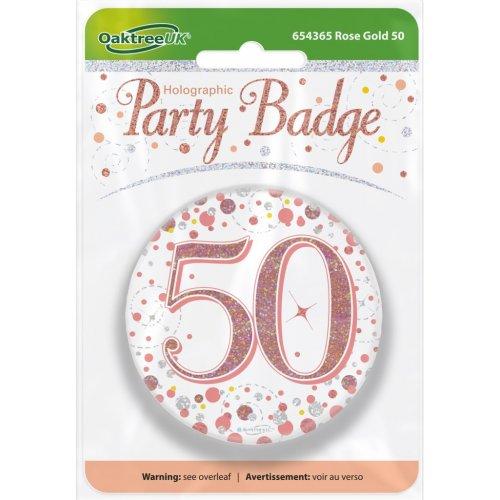 Badge 50th Birthday Sparkling Fizz Rose Gold 75mm Fifty