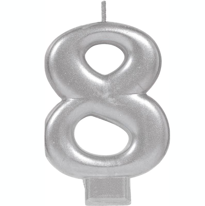 Candle Number 8 Metallic Silver 8cm Moulded