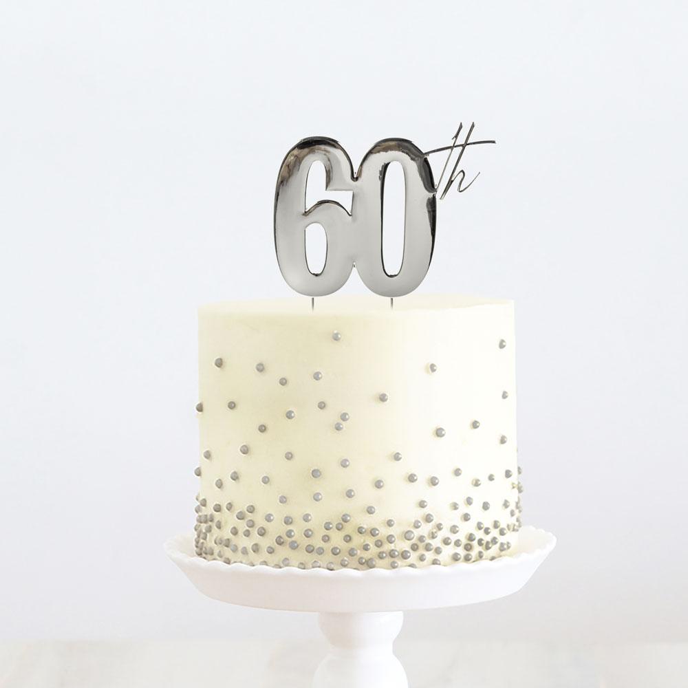 Topper 60th Silver Metal 11cm X 9cm
