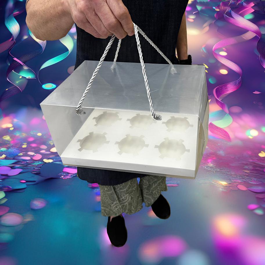 Cupcake Box For 6 Clear Box With Handles or Holds 1/2 Slab Cake