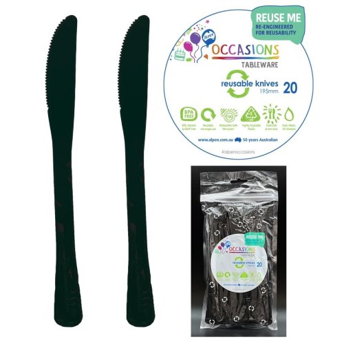 Knives Jet Black Reusable Plastic Pk/20
