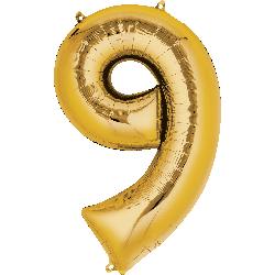 Balloon Foil Megaloon Num 9 Gold 86cm-Discontinued Line: Last Chance Buy