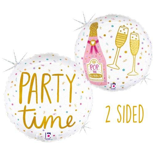 Balloon Foil 45cm Foil Pink Party Time Champagne Holographic