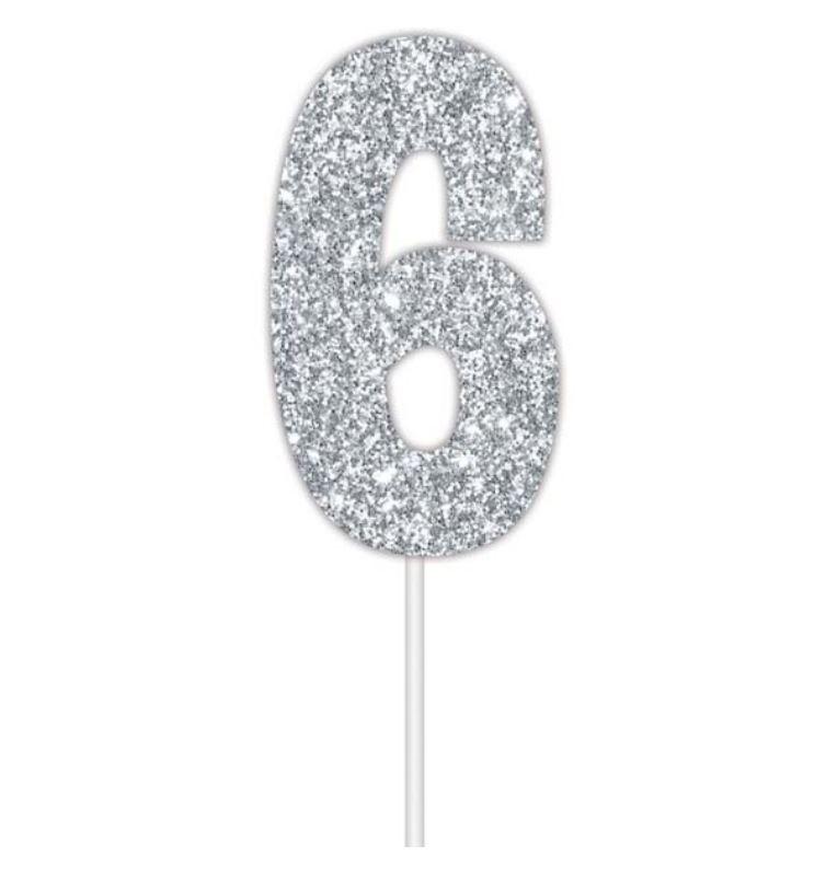 Cake Topper Budget Number 6 Glitter Silver