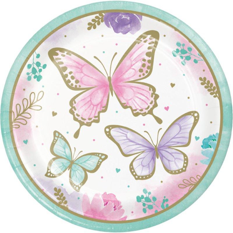 Butterfly Shimmer Paper Dinner Plate 22cm Pk/8