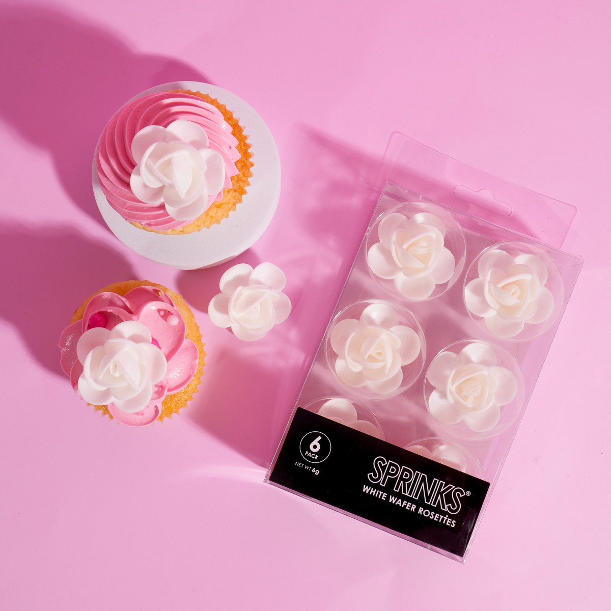 Edible Wafer Decorations White Roses Flowers Cake/Cupcake Decorating Pk/6