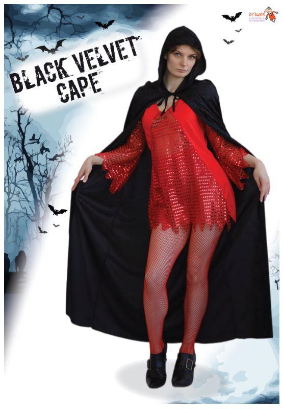 Cape With Hood Velvet Black Long Halloween Style