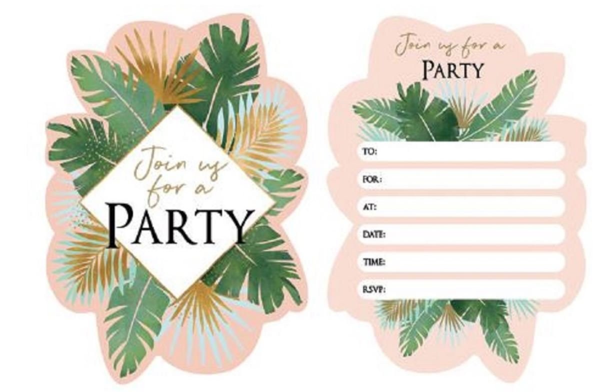 Party Invitation Pk/8 Tropical Palm Leaf