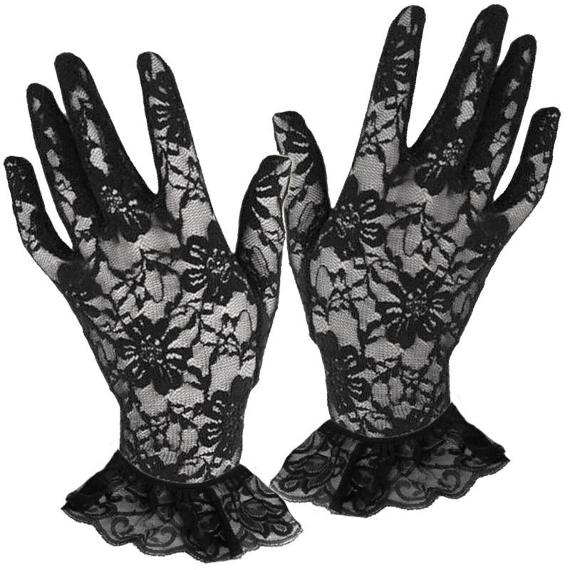 Gloves Short Lace Black With Frill