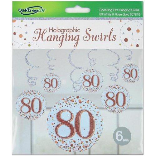 Hanging Swirls 80th Birthday Sparkling Fizz Rose Gold Pk/6