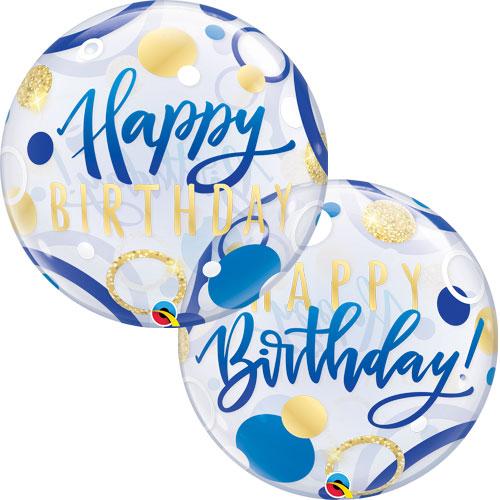 Balloon Bubble 56cm Blue And Gold Dots