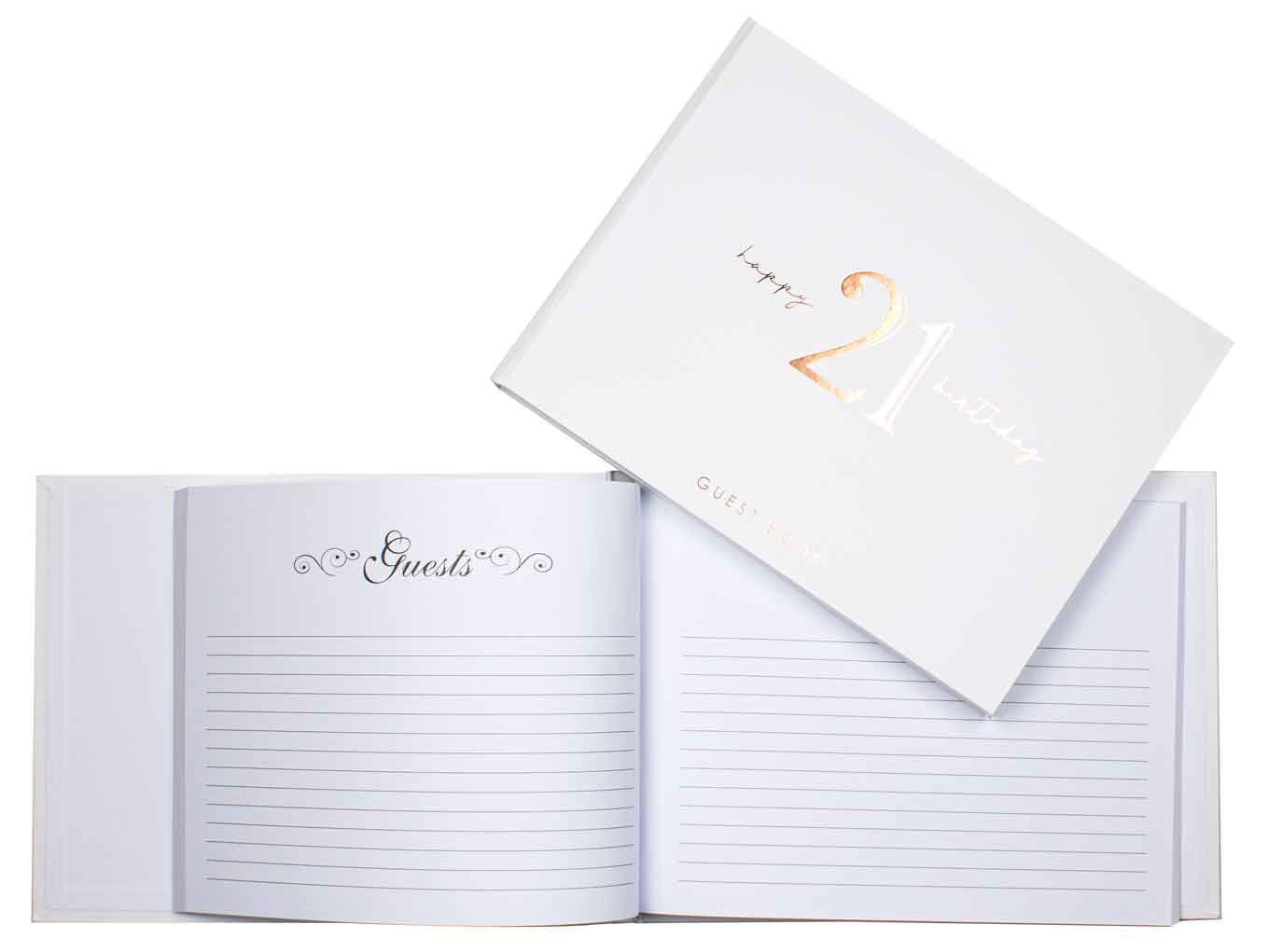 Guest Signature Book 21st White With Rose Gold Script