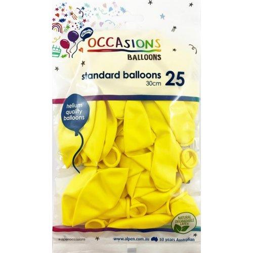 Latex Balloons Yellow 30cm Occasions Budget Pk/25