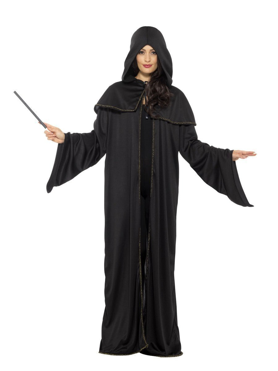 Costume Wizard Cloak Black With Gold Trim One Size