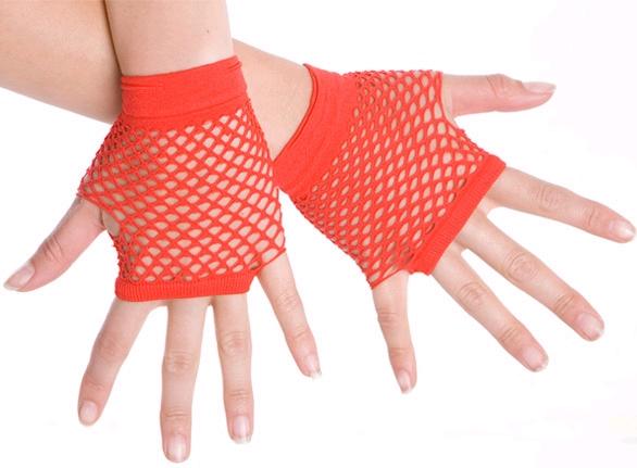 Gloves Fishnet Fingerless Red