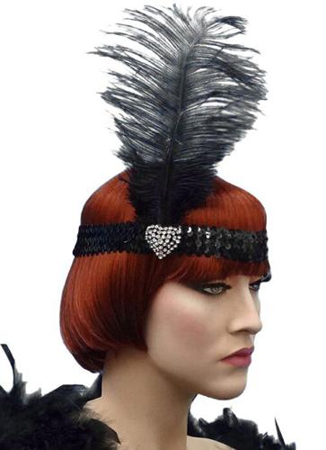 Headband Flapper Black With Crystal 1920s