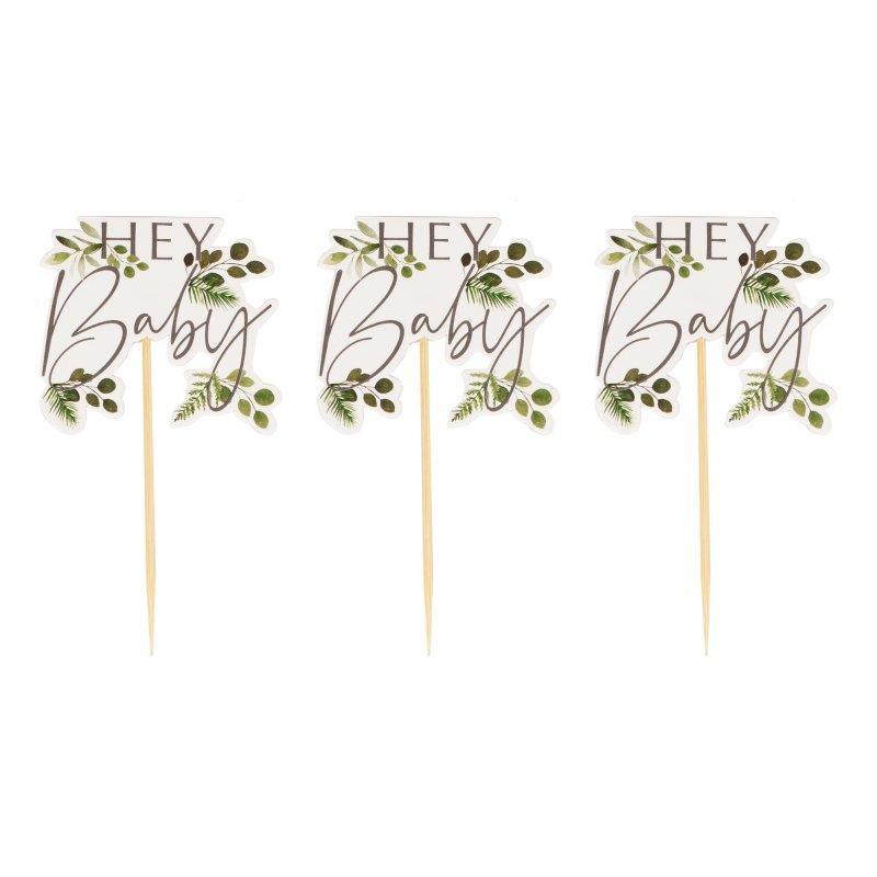 Botanical Baby Cupcake Toppers Hey Baby Pk/12