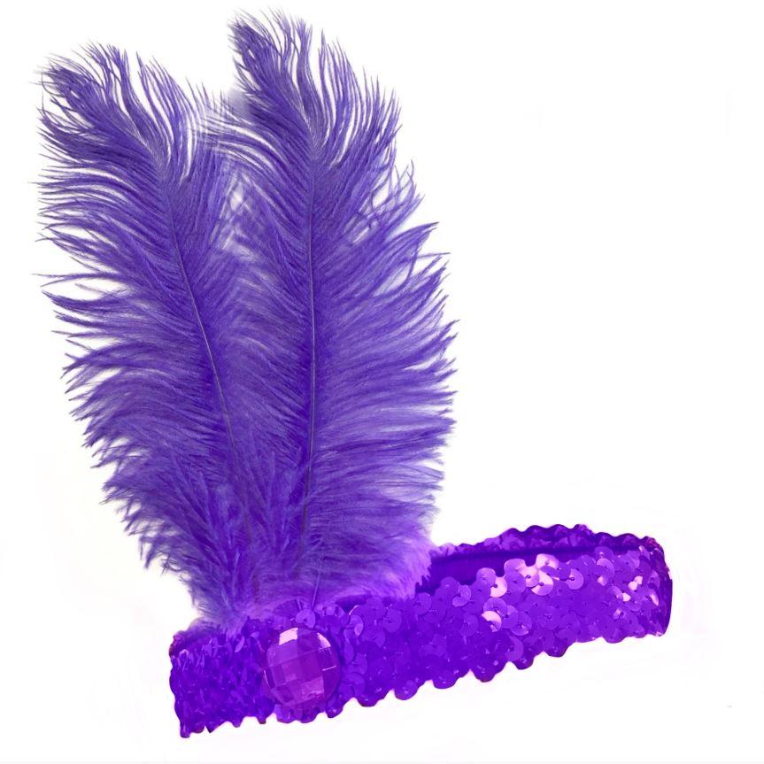 Headband 1920s Flapper Sequinned Purple With Feather