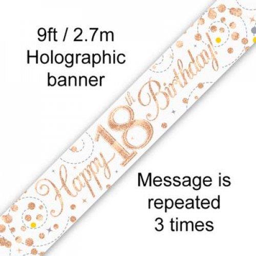 Banner Happy 18th Birthday Sparkling Fizz 2.7m Rose Gold