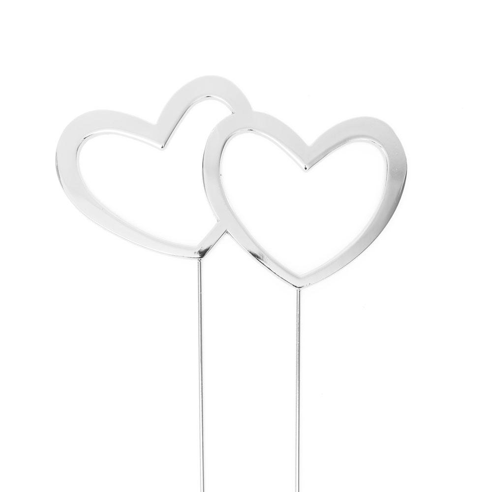 Cake Topper Silver Metal Double Heart