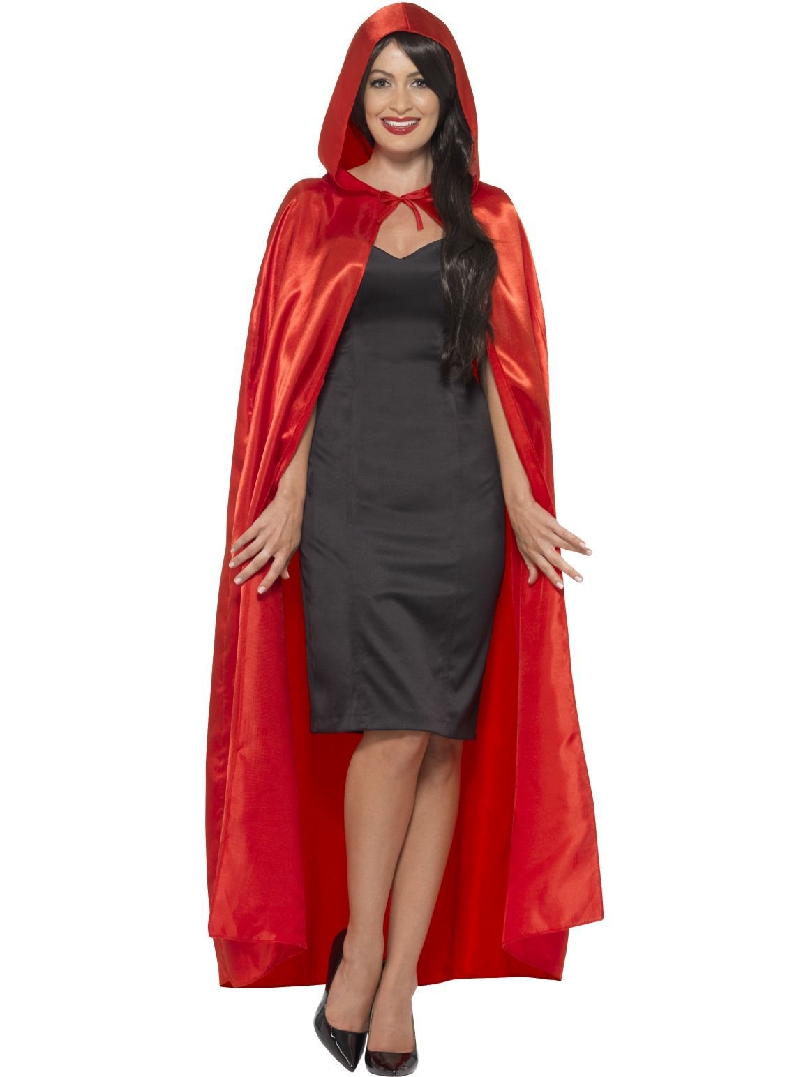 Cape Long Red Hooded Satin