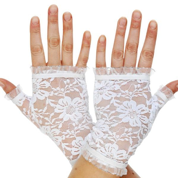 Gloves Fingerless Lace White