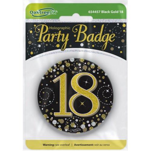 Badge 18th Birthday Sparkling Fizz Black/Gold 75mm Eighteen