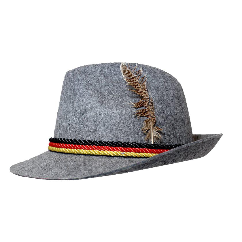 Hat Fedora Oktoberfest Grey With Feather German