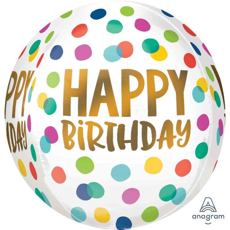 Balloon Foil Shape Happy Birthday Dots Orbz 40cm X 38cm