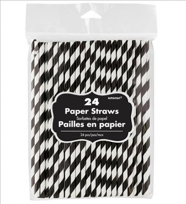 Straws Paper Black Swirl Pk/24