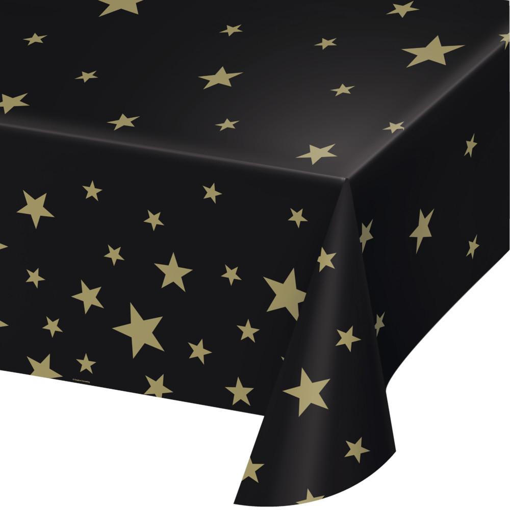 Glitz & Glam Tablecover Black With Gold Stars Plastic 130cm X 270cm