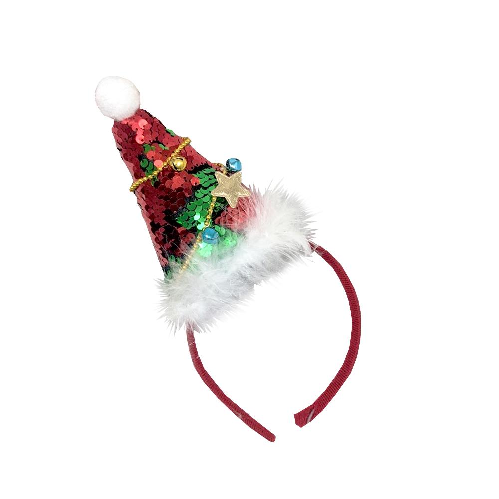 Mini Santa Hat On Headband With Sequins And Bell