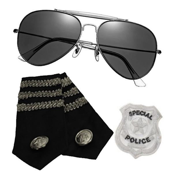 Police Kit Includes Glasses, Epaulets And Police Badge