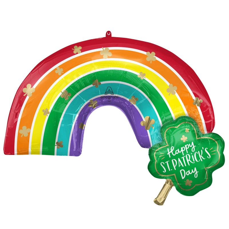 Balloon Foil Shape Happy St Patricks Day Rainbow & Shamrocks 83cm X 58cm