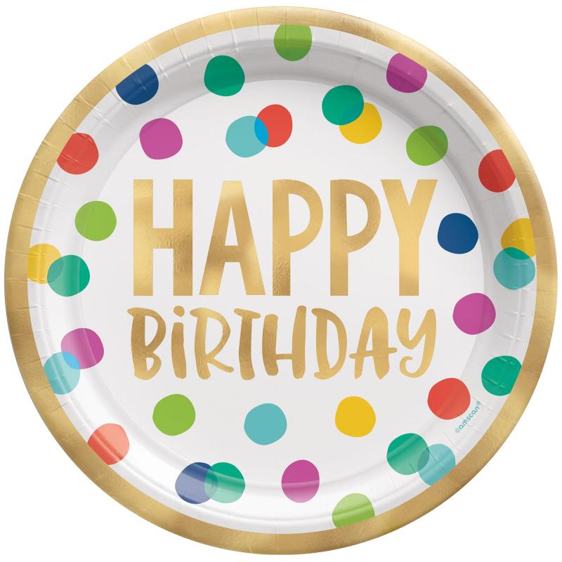 Plates Happy Dots Happy Birthday 26cm Hot Stamped Pk/10- Discontinued Line