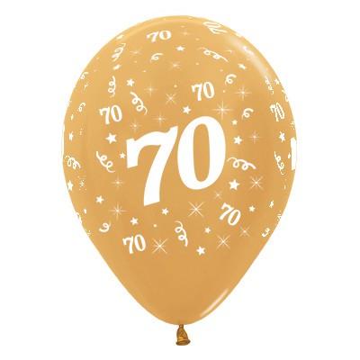 Latex Balloons 30cm Age 70 Gold Metallic Pk/6