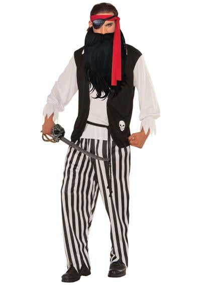 Costume Adult Pirate One Size Headsash/Shirt With Vest/Belt And Pants