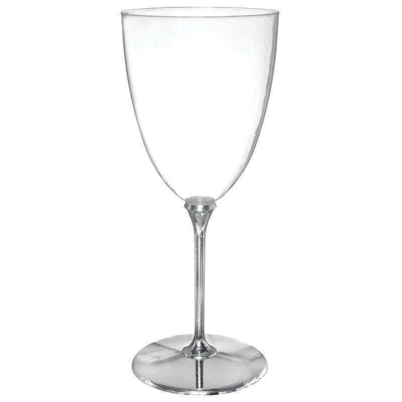 Plastic Wine Glasses 207ml Clear With Silver Stem Premium Pk/8