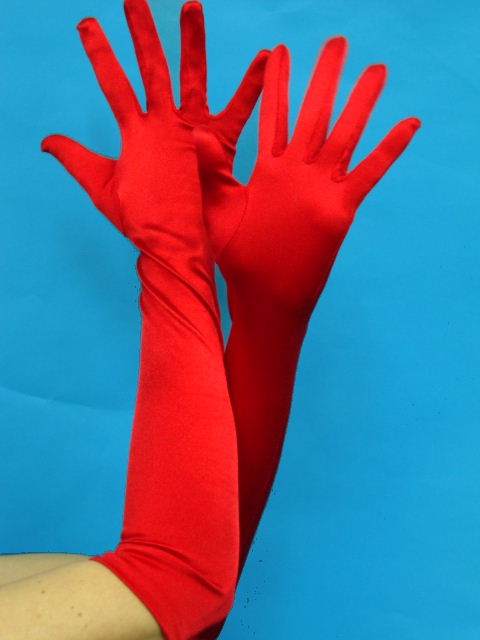 Gloves Long 50cm Red Satin Lycra