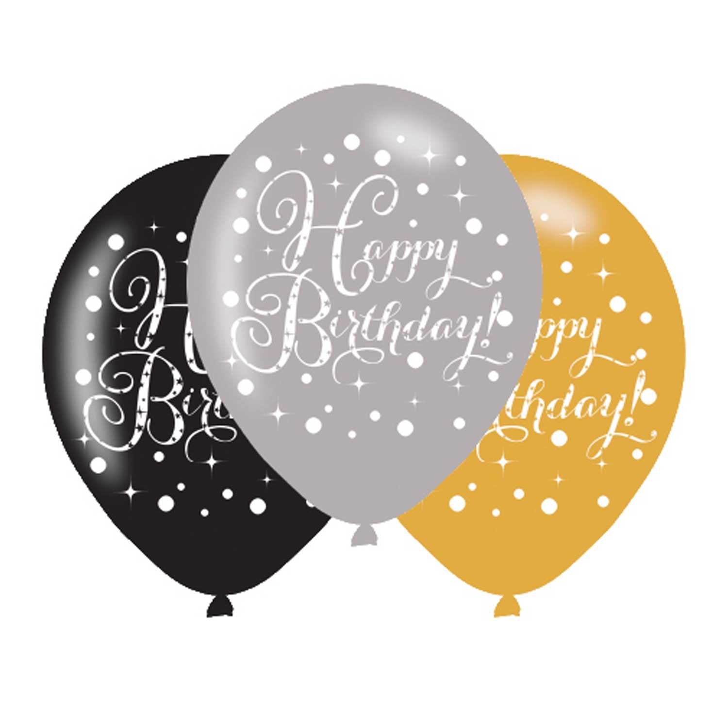 Latex Balloons 30cm Celebration Birthday Gold Pk/6