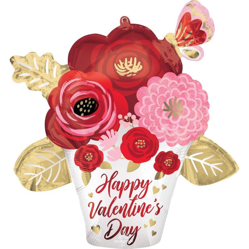 Balloon Foil Shape Flowers Happy Valentines Day 66cm X 66cm