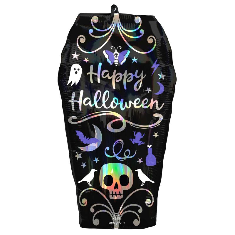 Balloon Foil Supershape Happy Halloween Coffin Holgraphic Iridescent