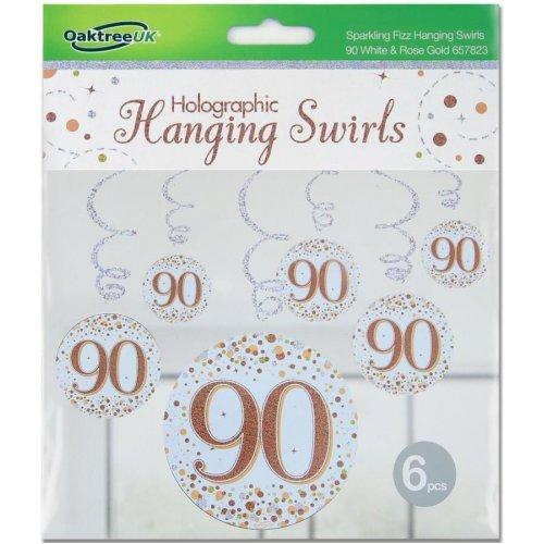 Hanging Swirls 90th Birthday Sparkling Fizz Rose Gold Pk/6