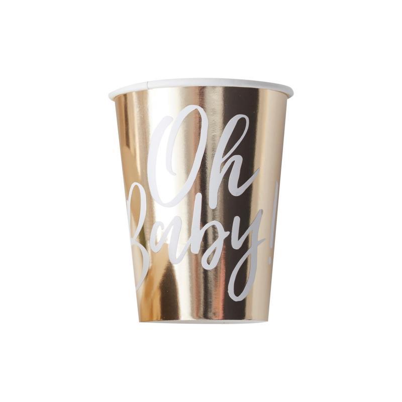 Oh Baby Gold Foil Paper Cups 266ml Pk/8